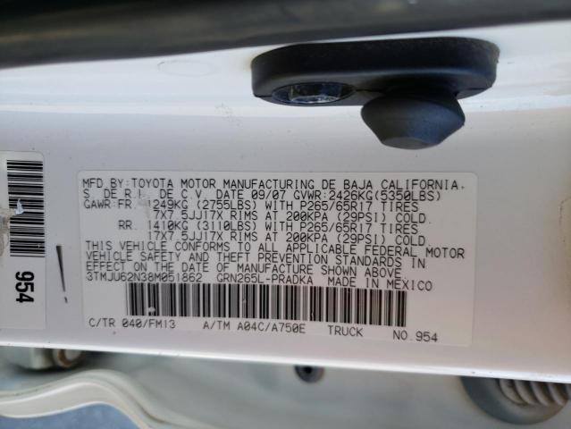 3TMJU62N38M051862 - 2008 TOYOTA TACOMA DOUBLE CAB PRERUNNER WHITE photo 13