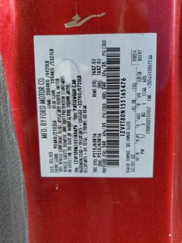1ZVFT80N155165476 - 2005 FORD MUSTANG RED photo 13
