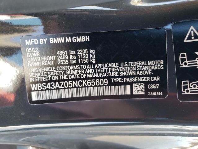 WBS43AZ05NCK65609 - 2022 BMW M4 COMPETITION GRAY photo 12