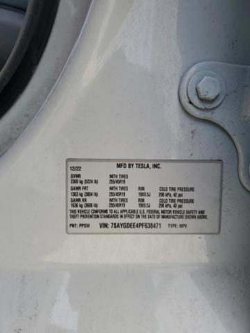 7SAYGDEE4PF638471 - 2023 TESLA MODEL Y WHITE photo 13