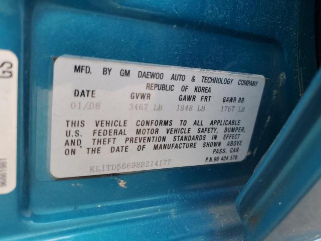 KL1TD56698B214177 - 2008 CHEVROLET AVEO BASE Mavi foto 12