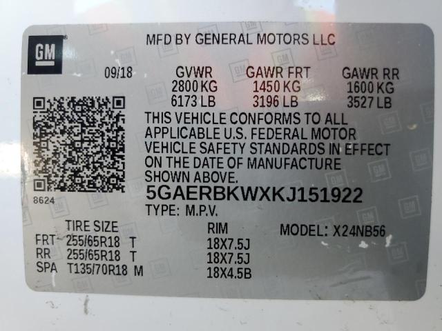 5GAERBKWXKJ151922 - 2019 BUICK ENCLAVE ESSENCE 白色 照片 13