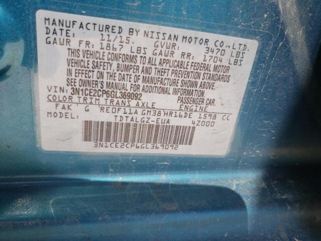 3N1CE2CP6GL369092 - 2016 NISSAN VERSA NOTE S BLUE photo 13