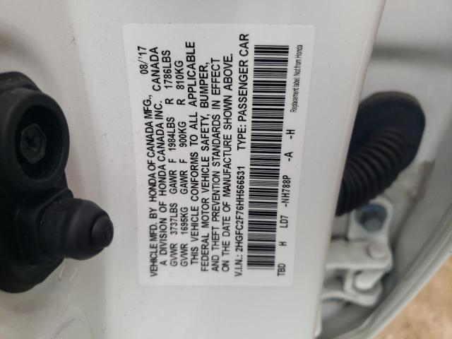 2HGFC2F76HH566531 - 2017 HONDA CIVIC EX WHITE photo 12