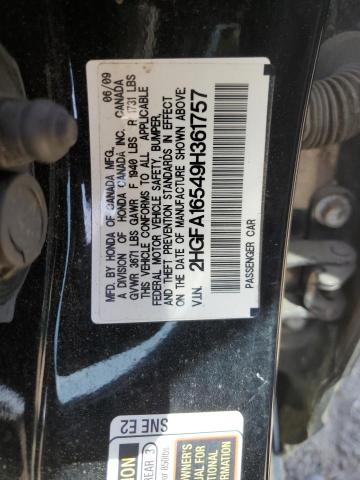 2HGFA16549H361757 - 2009 HONDA CIVIC LX BLACK photo 12