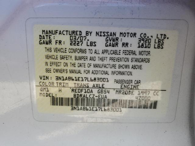 3N1AB61E17L683001 - 2007 NISSAN SENTRA 2.0 WHITE photo 12