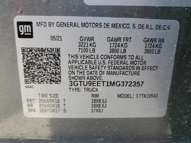 3GTU9EET1MG372357 - 2021 GMC SIERRA K1500 AT4 GRAY photo 13