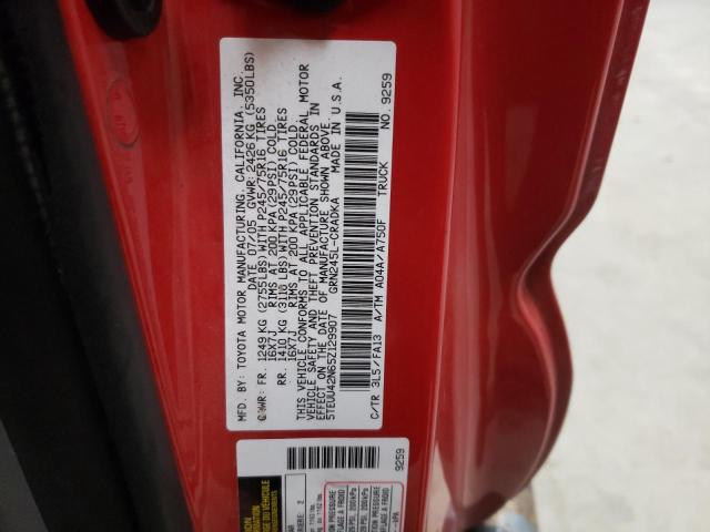 5TEUU42N65Z129907 - 2005 TOYOTA TACOMA ACCESS CAB წითელი ფოტო 12