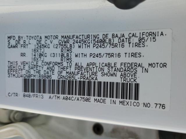 3TMJU4GN0FM189806 - 2015 TOYOTA TACOMA DOUBLE CAB PRERUNNER WHITE photo 13