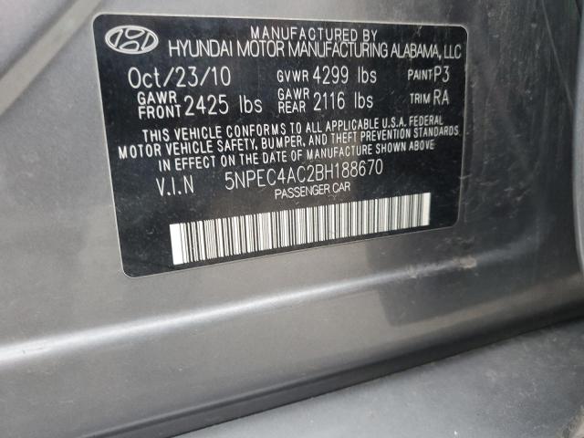 5NPEC4AC2BH188670 - 2011 HYUNDAI SONATA SE GRAY photo 12