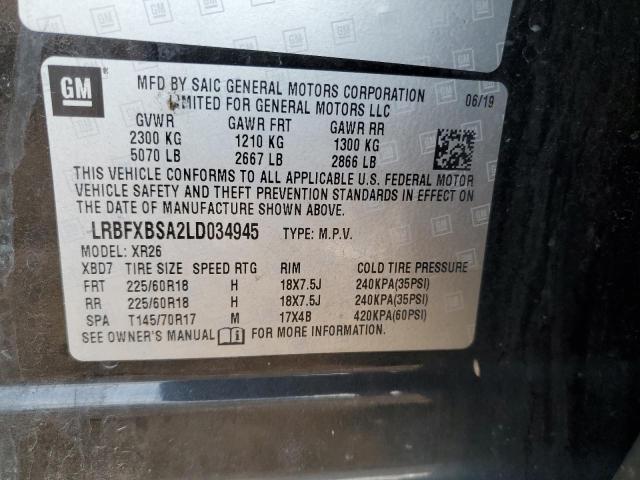 LRBFXBSA2LD034945 - 2020 BUICK ENVISION PREFERRED BLACK photo 13