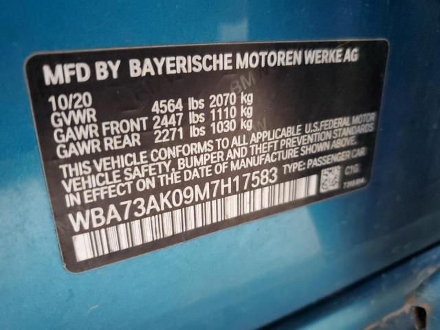 WBA73AK09M7H17583 - 2021 BMW 228XI BLUE photo 12