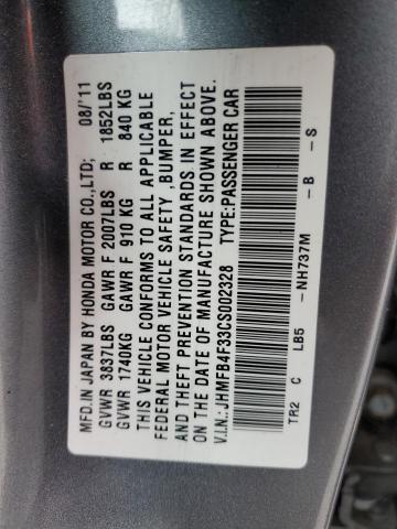 JHMFB4F33CS002328 - 2012 HONDA CIVIC HYBRID L GRAY photo 12