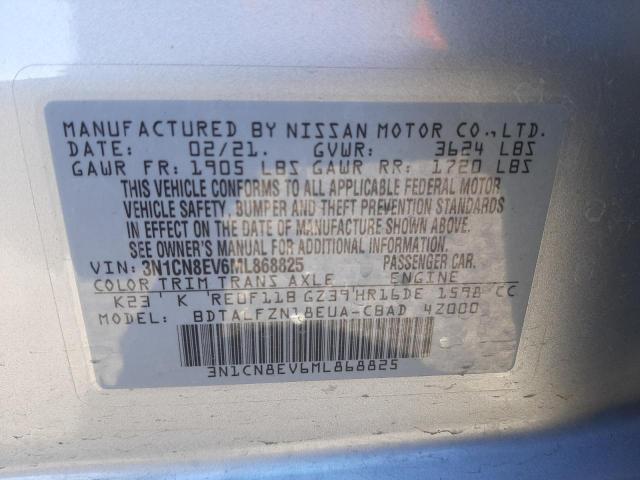 3N1CN8EV6ML868825 - 2021 NISSAN VERSA SV SILVER photo 12