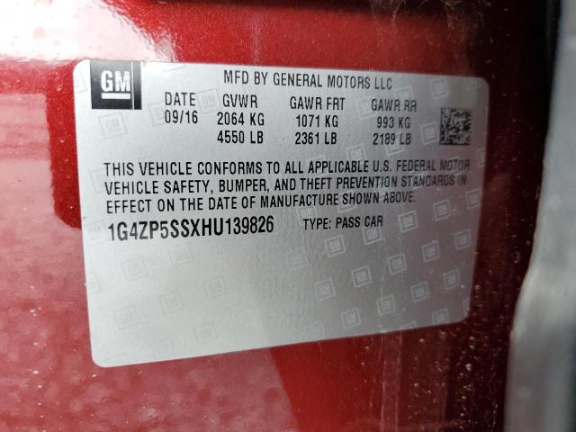 1G4ZP5SSXHU139826 - 2017 BUICK LACROSSE ESSENCE Bordo foto 12