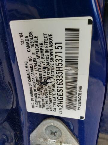 2HGES16335H537151 - 2005 HONDA CIVIC DX VP BLUE photo 12