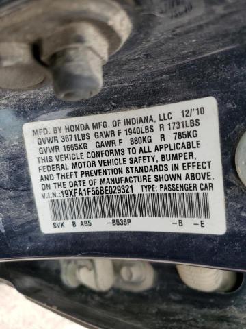 19XFA1F56BE029321 - 2011 HONDA CIVIC LX BLACK photo 12