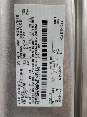 1FMCU9GD9KUC34546 - 2019 FORD ESCAPE SE SILVER photo 13