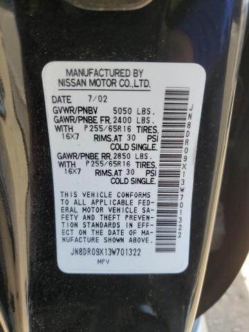 JN8DR09X13W701322 - 2003 NISSAN PATHFINDER LE 黑色 照片 12