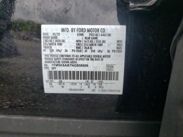 1FM5K8AB7NGB58909 - 2022 FORD EXPLORER POLICE INTERCEPTOR BLACK photo 13