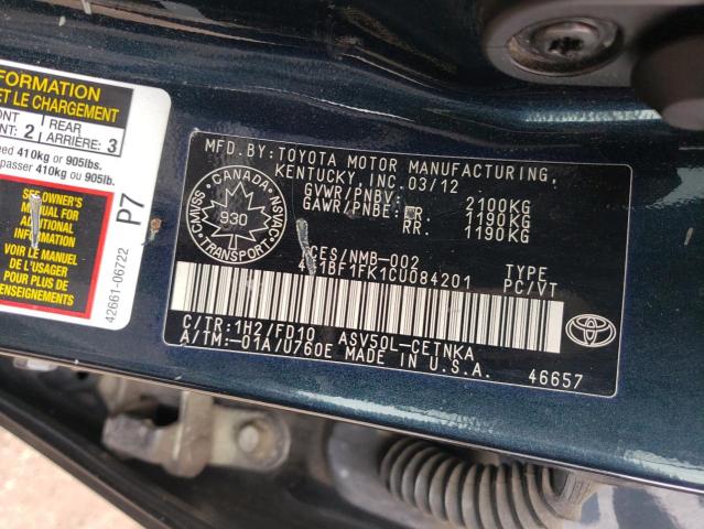 4T1BF1FK1CU084201 - 2012 TOYOTA CAMRY BASE Սև լուսանկար 12