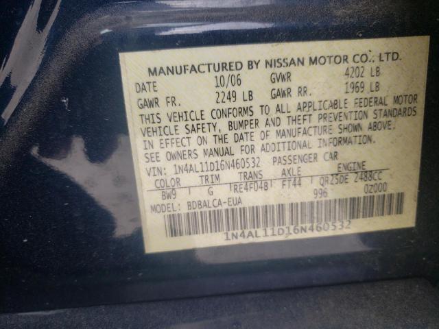 1N4AL11D16N460532 - 2006 NISSAN ALTIMA S BLUE photo 13