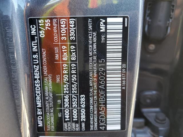 4JGDA5HB0FA602915 - 2015 MERCEDES-BENZ ML 350 4MATIC GRAY photo 13