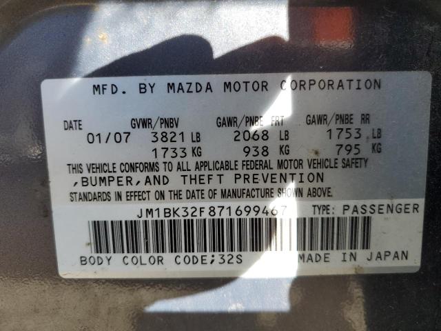 JM1BK32F871699467 - 2007 MAZDA 3 I GRAY photo 12