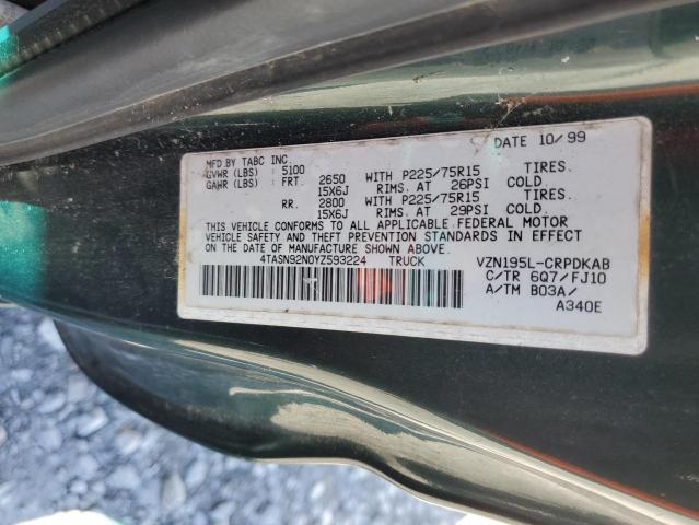 4TASN92N0YZ593224 - 2000 TOYOTA TACOMA XTRACAB PRERUNNER მწვანე ფოტო 12