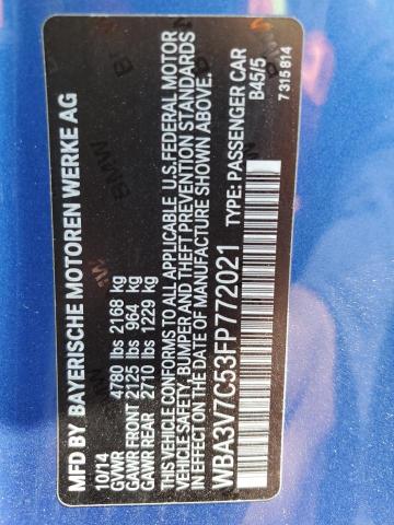 WBA3V7C53FP772021 - 2015 BMW 428 I SULEV BLUE photo 13