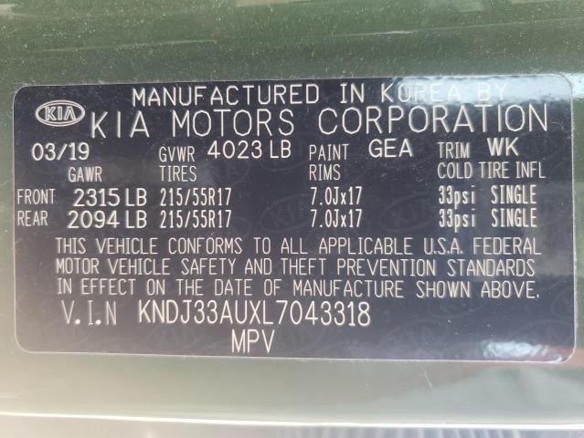 KNDJ33AUXL7043318 - 2020 KIA SOUL EX GREEN photo 13