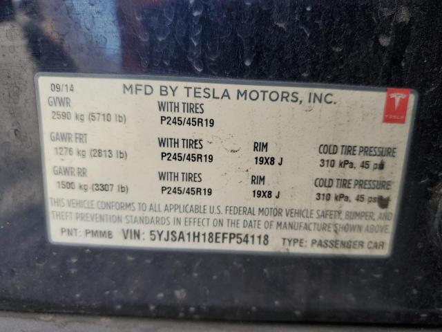 5YJSA1H18EFP54118 - 2014 TESLA MODEL S ლურჯი ფოტო 12