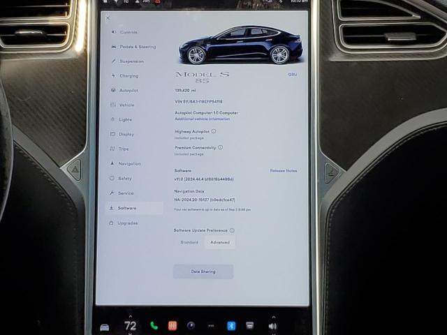 5YJSA1H18EFP54118 - 2014 TESLA MODEL S ლურჯი ფოტო 9