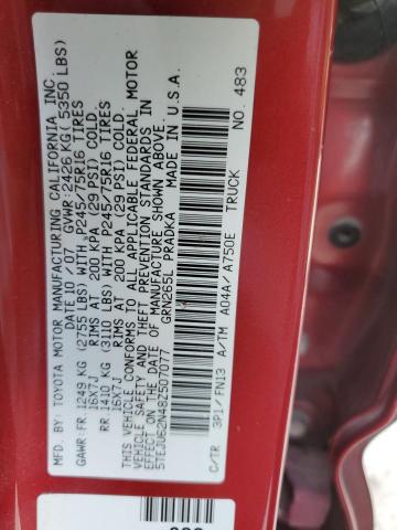 5TEJU62N48Z507077 - 2008 TOYOTA TACOMA DOUBLE CAB PRERUNNER MAROON photo 12