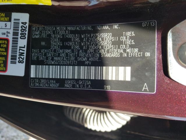 5TDDW5G13DS091313 - 2013 TOYOTA SEQUOIA PLATINUM MAROON photo 13