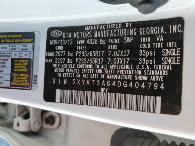 5XYKT3A64DG404794 - 2013 KIA SORENTO LX WHITE photo 13