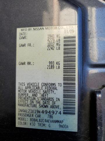 1N4AL21E19N494974 - 2009 NISSAN ALTIMA 2.5 GRAY photo 12