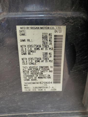 5N1AR1NN7AC620604 - 2010 NISSAN PATHFINDER S GRAY photo 12