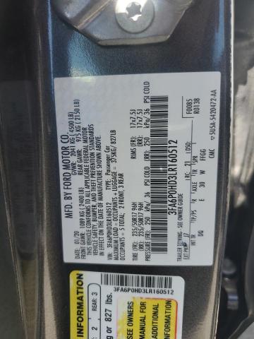 3FA6P0HD3LR160512 - 2020 FORD FUSION SE GRAY photo 12