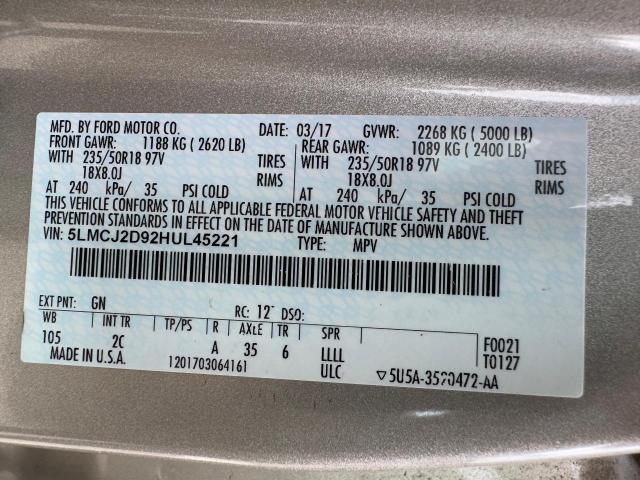 5LMCJ2D92HUL45221 - 2017 LINCOLN MKC SELECT Թուխ լուսանկար 15