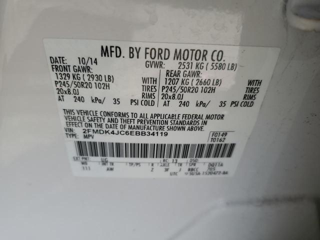 2FMDK4JC6EBB34119 - 2014 FORD EDGE SEL WHITE photo 12