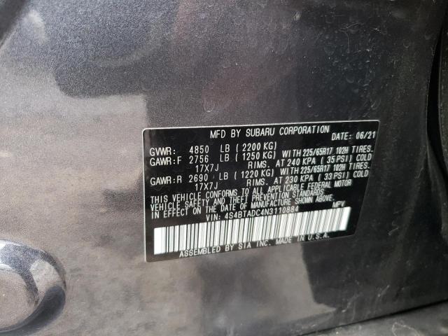 4S4BTADC4N3110884 - 2022 SUBARU OUTBACK PREMIUM GRAY photo 12