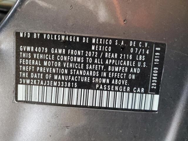 3VW2K7AJ3EM333815 - 2014 VOLKSWAGEN JETTA BASE Գրաֆիտ լուսանկար 12