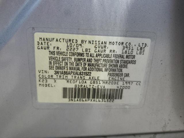 3N1AB6APXAL631522 - 2010 NISSAN SENTRA 2.0 SILVER photo 12