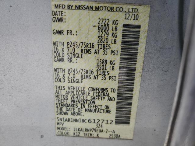 5N1AR1NN1BC612712 - 2011 NISSAN PATHFINDER S SILVER photo 13