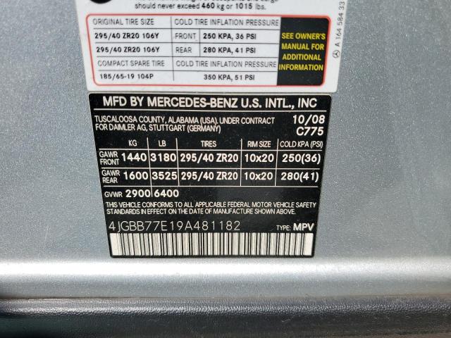 4JGBB77E19A481182 - 2009 MERCEDES-BENZ ML 63 AMG SILVER photo 12