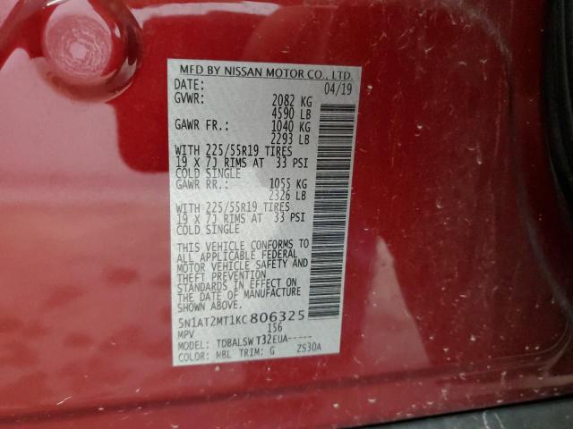 5N1AT2MT1KC806325 - 2019 NISSAN ROGUE S RED photo 13