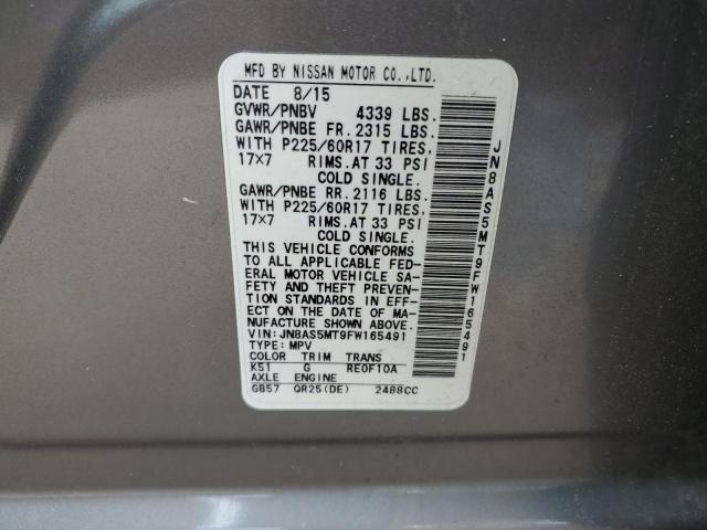 JN8AS5MT9FW165491 - 2015 NISSAN ROGUE SELE S GRAY photo 14