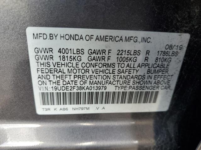 19UDE2F38KA013979 - 2019 ACURA ILX GRAY photo 13