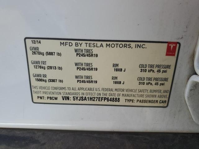 5YJSA1H27EFP64888 - 2014 TESLA MODEL S 白色 照片 12